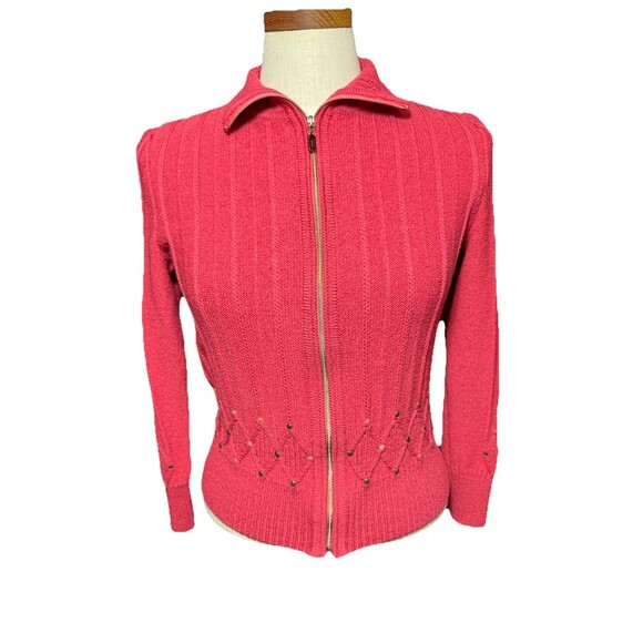 St. John Sport Women’s Petite Pink Full Zip Turtleneck Wool Knit Sweater Lux - Picture 2 of 8